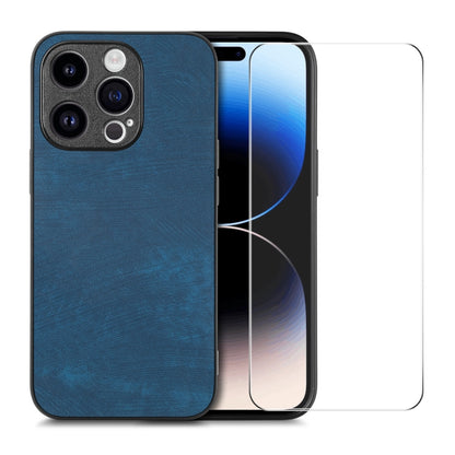 ENKAY Retro Leather Skin PC Phone Case with High Aluminum-silicon Glass Film, For iPhone 15 Pro Max, For iPhone 15 Pro, For iPhone 15 Plus, For iPhone 15, For iPhone 14 Plus, For iPhone 14, For iPhone 14 Pro, For iPhone 14 Pro Max