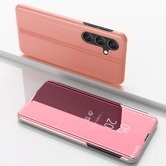 Plated Mirror Horizontal Flip Leather Phone Case with Holder, For Galaxy S25+ 5G, For Galaxy S25 Ultra 5G, For Galaxy A16 5G, For Galaxy A06 4G, For Galaxy S24 FE 5G, For Galaxy M55, For Galaxy A55, For Galaxy A35, For Galaxy S24 Ultra 5G
