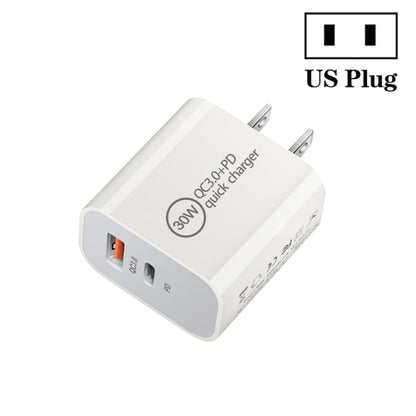 PD30W USB-C / Type-C + QC3.0 USB Dual Port Charger, EU Plug, US Plug, AU Plug
