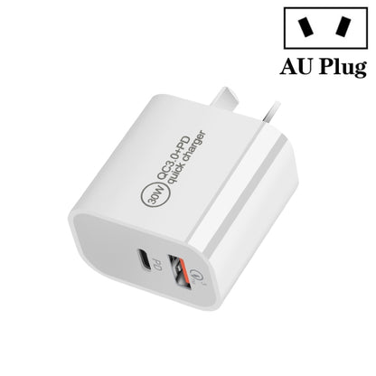 PD30W USB-C / Type-C + QC3.0 USB Dual Port Charger, EU Plug, US Plug, AU Plug