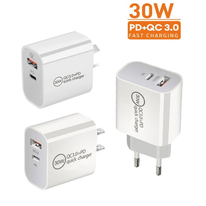 PD30W USB-C / Type-C + QC3.0 USB Dual Port Charger, EU Plug, US Plug, AU Plug