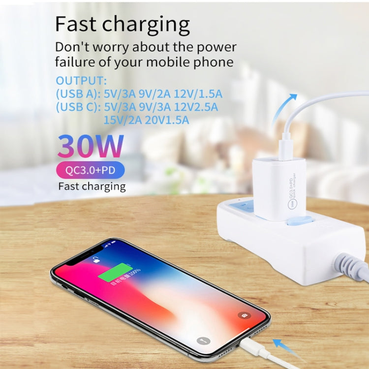 PD30W USB-C / Type-C + QC3.0 USB Dual Port Charger, EU Plug, US Plug, AU Plug