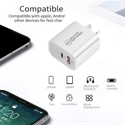 PD30W USB-C / Type-C + QC3.0 USB Dual Port Charger, EU Plug, US Plug, AU Plug