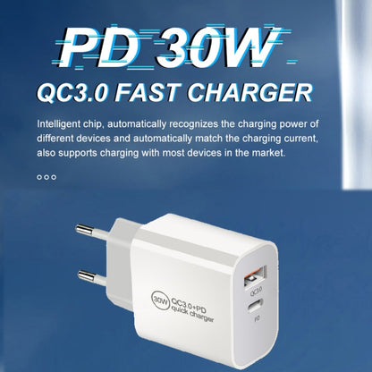 PD30W USB-C / Type-C + QC3.0 USB Dual Port Charger, EU Plug, US Plug, AU Plug