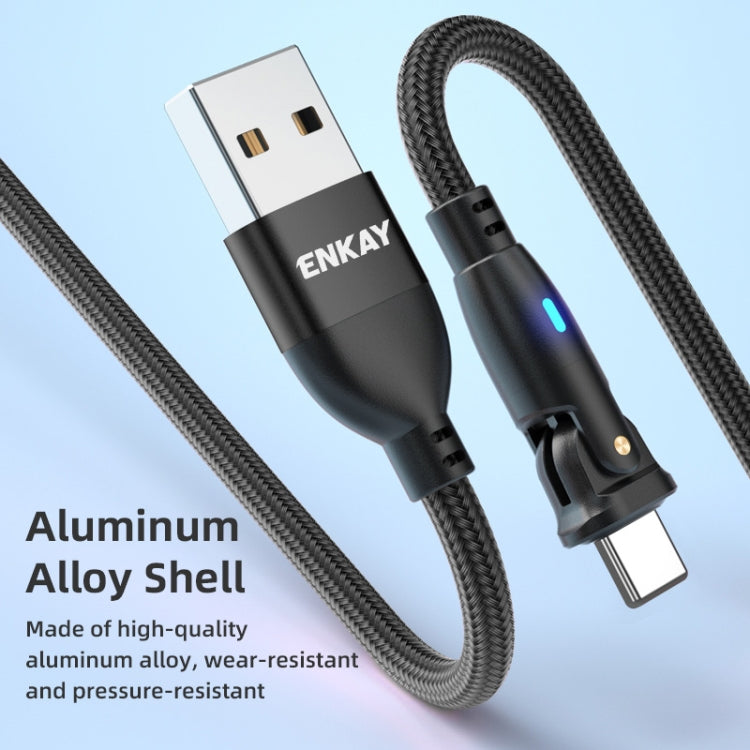 ENKAY 180 Degrees Rotating USB to 8 Pin Charging Data Cable with LED Light, 1m, 2m