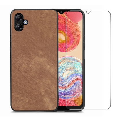 ENKAY Retro Leather Skin PC Phone Case with High Aluminum-silicon Glass Film, For Samsung Galaxy A34 5G, For Samsung Galaxy A54 5G, For Samsung Galaxy A04e, For Samsung Galaxy A14