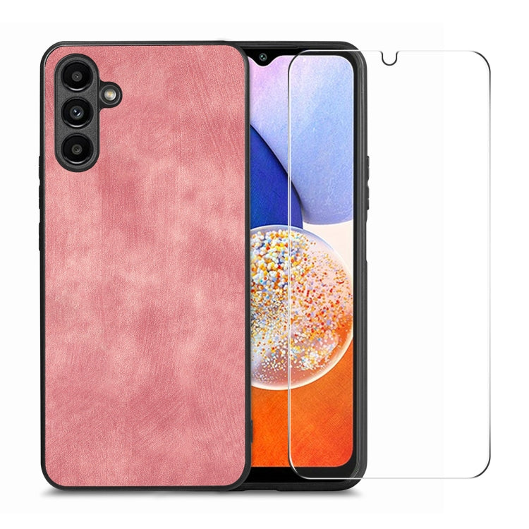 ENKAY Retro Leather Skin PC Phone Case with High Aluminum-silicon Glass Film, For Samsung Galaxy A34 5G, For Samsung Galaxy A54 5G, For Samsung Galaxy A04e, For Samsung Galaxy A14