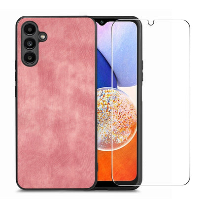 ENKAY Retro Leather Skin PC Phone Case with High Aluminum-silicon Glass Film, For Samsung Galaxy A34 5G, For Samsung Galaxy A54 5G, For Samsung Galaxy A04e, For Samsung Galaxy A14