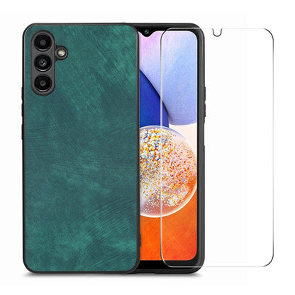ENKAY Retro Leather Skin PC Phone Case with High Aluminum-silicon Glass Film, For Samsung Galaxy A34 5G, For Samsung Galaxy A54 5G, For Samsung Galaxy A04e, For Samsung Galaxy A14
