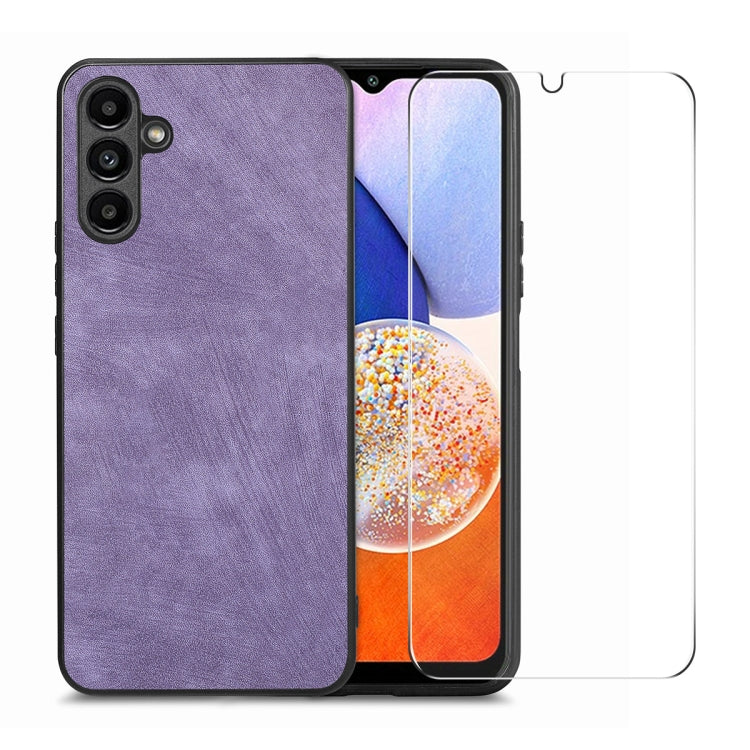 ENKAY Retro Leather Skin PC Phone Case with High Aluminum-silicon Glass Film, For Samsung Galaxy A34 5G, For Samsung Galaxy A54 5G, For Samsung Galaxy A04e, For Samsung Galaxy A14