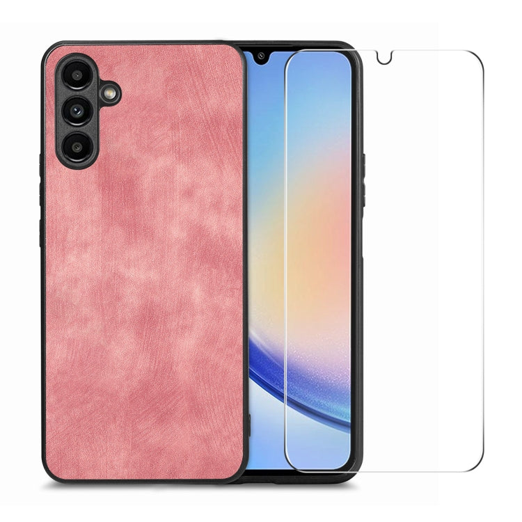 ENKAY Retro Leather Skin PC Phone Case with High Aluminum-silicon Glass Film, For Samsung Galaxy A34 5G, For Samsung Galaxy A54 5G, For Samsung Galaxy A04e, For Samsung Galaxy A14