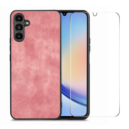 ENKAY Retro Leather Skin PC Phone Case with High Aluminum-silicon Glass Film, For Samsung Galaxy A34 5G, For Samsung Galaxy A54 5G, For Samsung Galaxy A04e, For Samsung Galaxy A14
