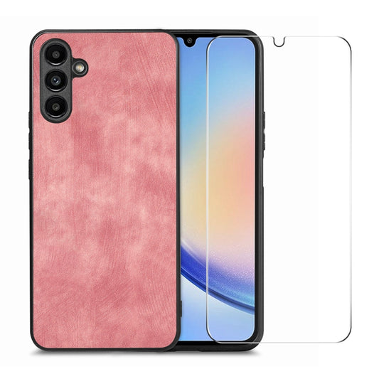 ENKAY Retro Leather Skin PC Phone Case with High Aluminum-silicon Glass Film, For Samsung Galaxy A34 5G, For Samsung Galaxy A54 5G, For Samsung Galaxy A04e, For Samsung Galaxy A14