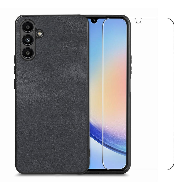 ENKAY Retro Leather Skin PC Phone Case with High Aluminum-silicon Glass Film, For Samsung Galaxy A34 5G, For Samsung Galaxy A54 5G, For Samsung Galaxy A04e, For Samsung Galaxy A14
