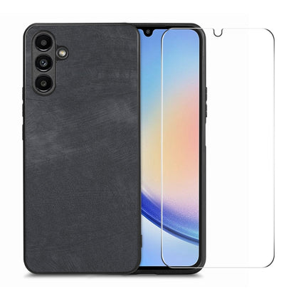 ENKAY Retro Leather Skin PC Phone Case with High Aluminum-silicon Glass Film, For Samsung Galaxy A34 5G, For Samsung Galaxy A54 5G, For Samsung Galaxy A04e, For Samsung Galaxy A14