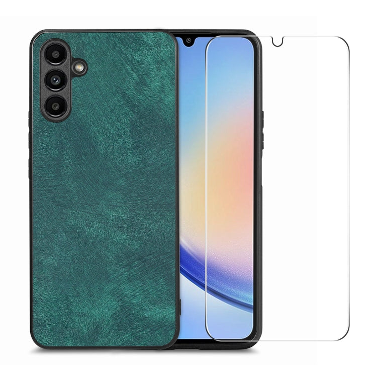 ENKAY Retro Leather Skin PC Phone Case with High Aluminum-silicon Glass Film, For Samsung Galaxy A34 5G, For Samsung Galaxy A54 5G, For Samsung Galaxy A04e, For Samsung Galaxy A14