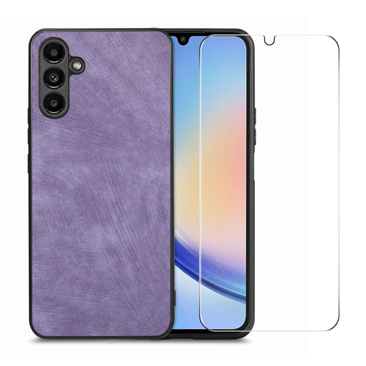 ENKAY Retro Leather Skin PC Phone Case with High Aluminum-silicon Glass Film, For Samsung Galaxy A34 5G, For Samsung Galaxy A54 5G, For Samsung Galaxy A04e, For Samsung Galaxy A14