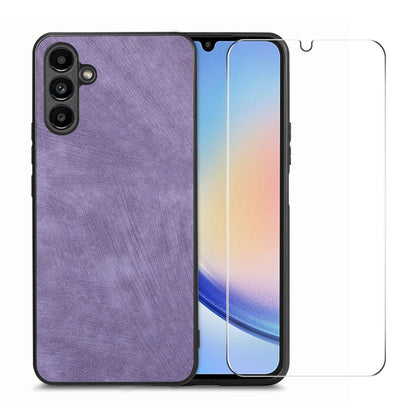 ENKAY Retro Leather Skin PC Phone Case with High Aluminum-silicon Glass Film, For Samsung Galaxy A34 5G, For Samsung Galaxy A54 5G, For Samsung Galaxy A04e, For Samsung Galaxy A14