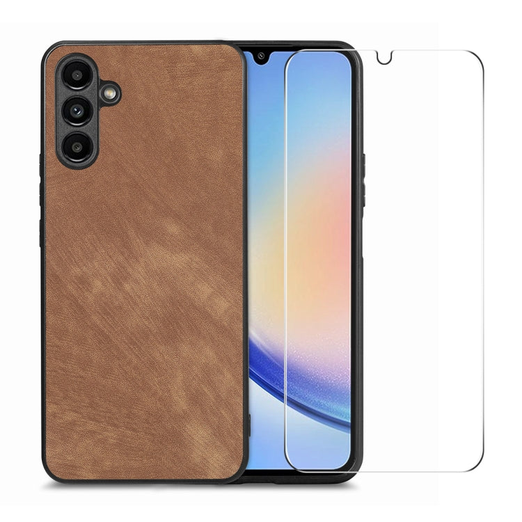 ENKAY Retro Leather Skin PC Phone Case with High Aluminum-silicon Glass Film, For Samsung Galaxy A34 5G, For Samsung Galaxy A54 5G, For Samsung Galaxy A04e, For Samsung Galaxy A14