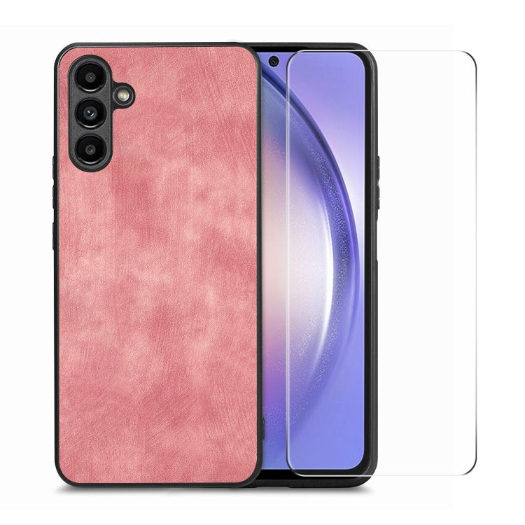 ENKAY Retro Leather Skin PC Phone Case with High Aluminum-silicon Glass Film, For Samsung Galaxy A34 5G, For Samsung Galaxy A54 5G, For Samsung Galaxy A04e, For Samsung Galaxy A14