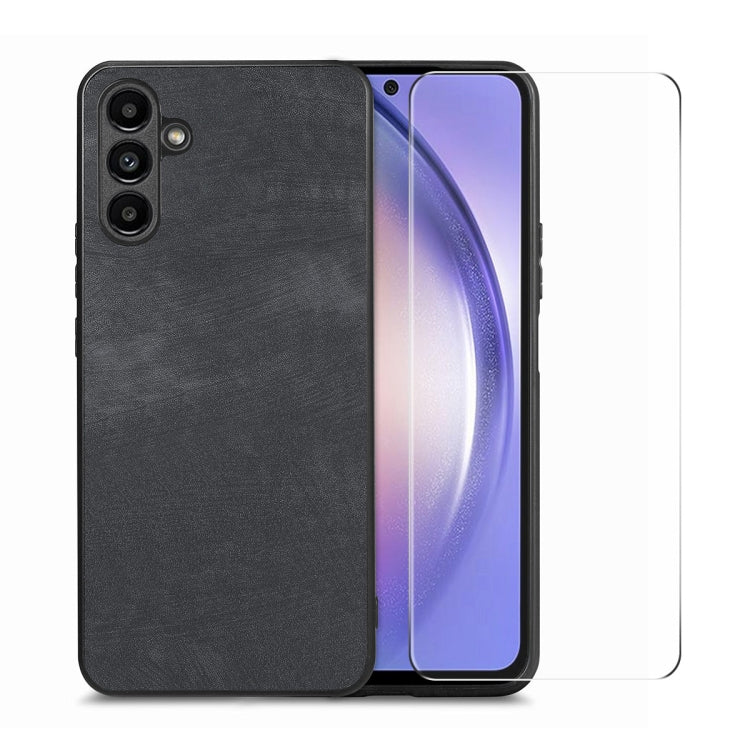 ENKAY Retro Leather Skin PC Phone Case with High Aluminum-silicon Glass Film, For Samsung Galaxy A34 5G, For Samsung Galaxy A54 5G, For Samsung Galaxy A04e, For Samsung Galaxy A14