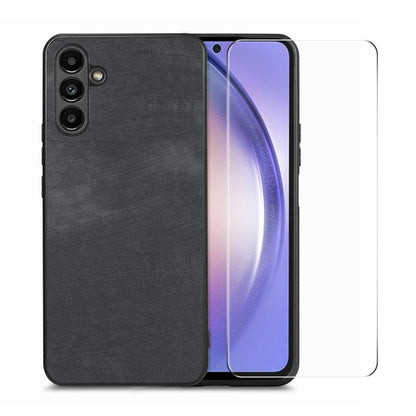ENKAY Retro Leather Skin PC Phone Case with High Aluminum-silicon Glass Film, For Samsung Galaxy A34 5G, For Samsung Galaxy A54 5G, For Samsung Galaxy A04e, For Samsung Galaxy A14