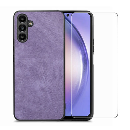 ENKAY Retro Leather Skin PC Phone Case with High Aluminum-silicon Glass Film, For Samsung Galaxy A34 5G, For Samsung Galaxy A54 5G, For Samsung Galaxy A04e, For Samsung Galaxy A14
