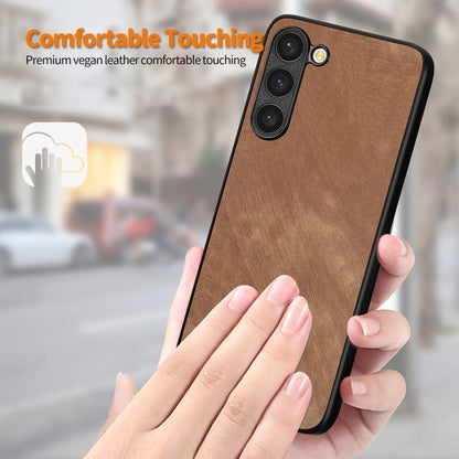 ENKAY Retro Leather Skin PC Phone Case with 0.18mm Glass Film, For Samsung Galaxy S23 5G