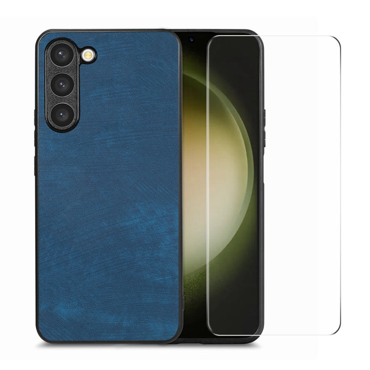 ENKAY Retro Leather Skin PC Phone Case with 0.18mm Glass Film, For Samsung Galaxy S23 5G