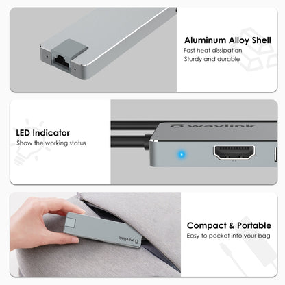 Wavlink UHP3409 For MacBook Pro/Air USB-C Windows Laptops 100W PD Mini Docking Station, UHP3409