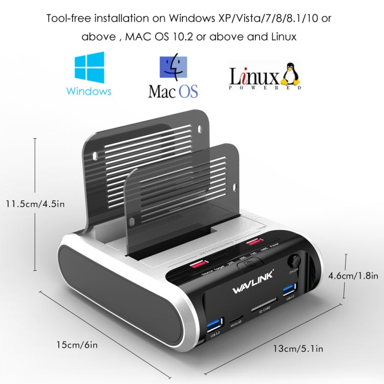 Wavlink ST336A SSD HDD Fast Offline Clone SATA  USB 3.0 External Hard Drive Case, ST336A