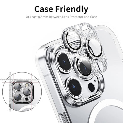 ENKAY Hat-Prince Blink Diamond Camera Lens Aluminium Alloy + Tempered Glass Full Coverage Protector, For iPhone 15 Pro / 15 Pro Max