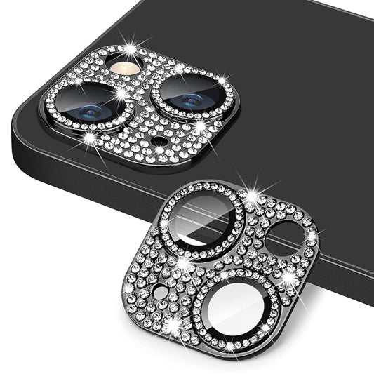 ENKAY Hat-Prince Blink Diamond Camera Lens Aluminium Alloy + Tempered Glass Full Coverage Protector, For iPhone 15 / 15 Plus
