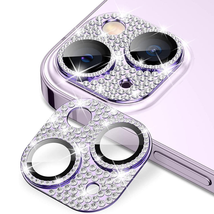ENKAY Hat-Prince Blink Diamond Camera Lens Aluminium Alloy + Tempered Glass Full Coverage Protector, For iPhone 15 / 15 Plus