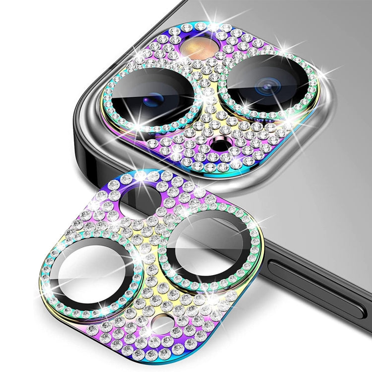 ENKAY Hat-Prince Blink Diamond Camera Lens Aluminium Alloy + Tempered Glass Full Coverage Protector, For iPhone 15 / 15 Plus