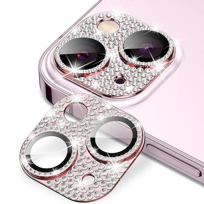 ENKAY Hat-Prince Blink Diamond Camera Lens Aluminium Alloy + Tempered Glass Full Coverage Protector, For iPhone 15 / 15 Plus