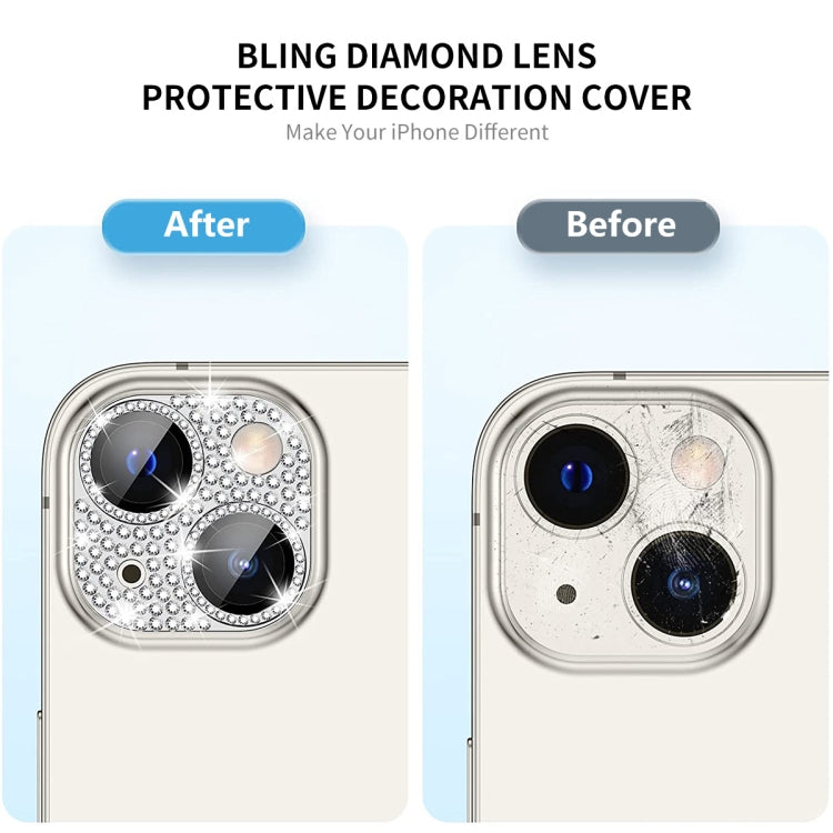 ENKAY Hat-Prince Blink Diamond Camera Lens Aluminium Alloy + Tempered Glass Full Coverage Protector, For iPhone 15 / 15 Plus