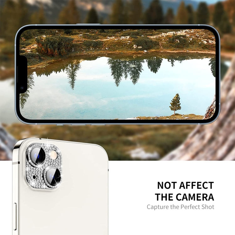 ENKAY Hat-Prince Blink Diamond Camera Lens Aluminium Alloy + Tempered Glass Full Coverage Protector, For iPhone 15 / 15 Plus