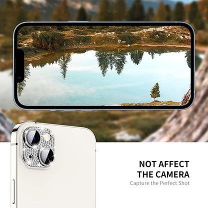 ENKAY Hat-Prince Blink Diamond Camera Lens Aluminium Alloy + Tempered Glass Full Coverage Protector, For iPhone 15 / 15 Plus