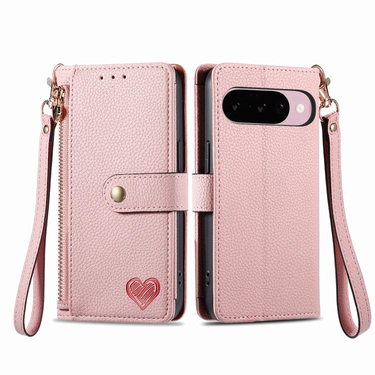 Love Zipper Lanyard Leather Phone Case, For Google Pixel 10 / 10 Pro
