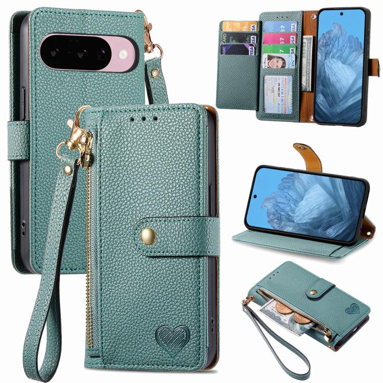 Love Zipper Lanyard Leather Phone Case, For Google Pixel 10 / 10 Pro