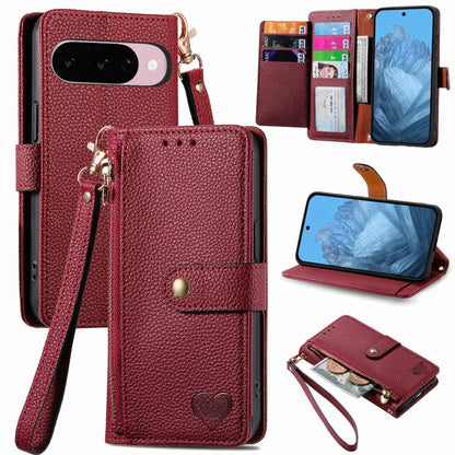 Love Zipper Lanyard Leather Phone Case, For Google Pixel 10 / 10 Pro