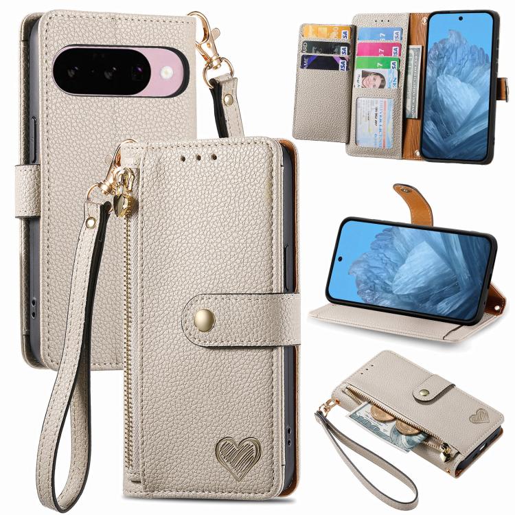 Love Zipper Lanyard Leather Phone Case, For Google Pixel 10 / 10 Pro