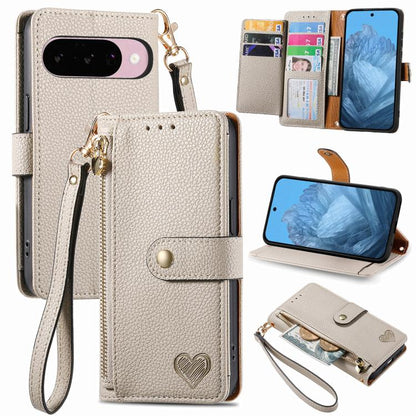 Love Zipper Lanyard Leather Phone Case, For Google Pixel 10 / 10 Pro