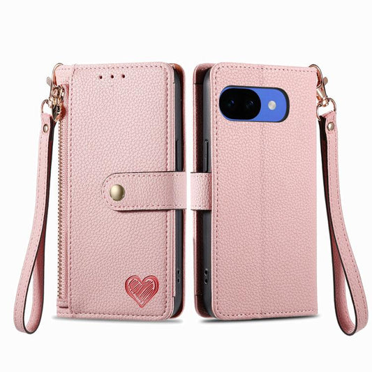 Love Zipper Lanyard Leather Phone Case, For Google Pixel 10a, For Google Pixel 10 Pro XL, For Google Pixel 9a, For Google Pixel 9 Pro, For Google Pixel 9, For Google Pixel 8a, For Google Pixel 8 Pro, For Google Pixel 8, For Google Pixel 7a             ...