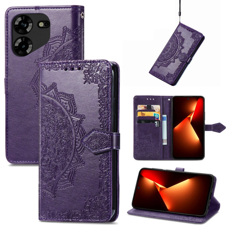 Mandala Flower Embossed Leather Phone Case, For Tecno Pova Neo 3, For Tecno Pova 5 4G, For Tecno Camon 20 Pro 5G, For Tecno Spark 10, For Tecno Spark GO 2023