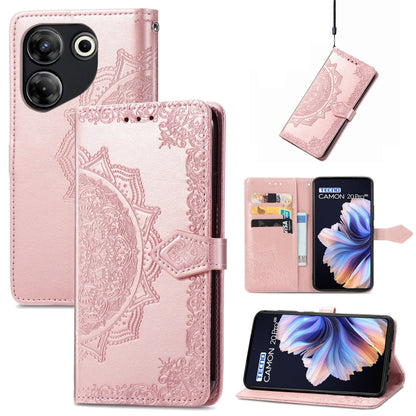 Mandala Flower Embossed Leather Phone Case, For Tecno Pova Neo 3, For Tecno Pova 5 4G, For Tecno Camon 20 Pro 5G, For Tecno Spark 10, For Tecno Spark GO 2023