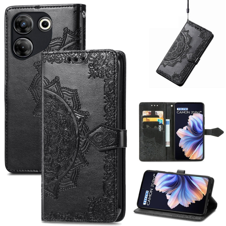 Mandala Flower Embossed Leather Phone Case, For Tecno Pova Neo 3, For Tecno Pova 5 4G, For Tecno Camon 20 Pro 5G, For Tecno Spark 10, For Tecno Spark GO 2023
