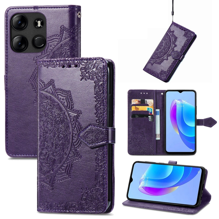 Mandala Flower Embossed Leather Phone Case, For Tecno Pova Neo 3, For Tecno Pova 5 4G, For Tecno Camon 20 Pro 5G, For Tecno Spark 10, For Tecno Spark GO 2023