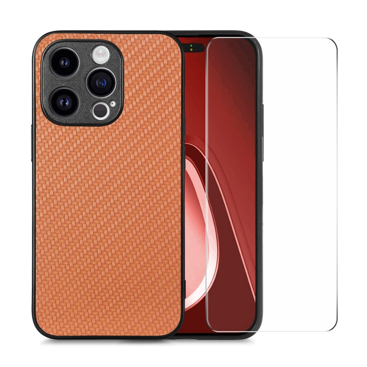 ENKAY Fiber Leather Skin PC Phone Case with High Aluminum-silicon Glass Film, For iPhone 15 Pro Max, For iPhone 15 Pro, For iPhone 15 Plus, For iPhone 15, For iPhone 14 Plus, For iPhone 14, For iPhone 14 Pro, For iPhone 14 Pro Max
